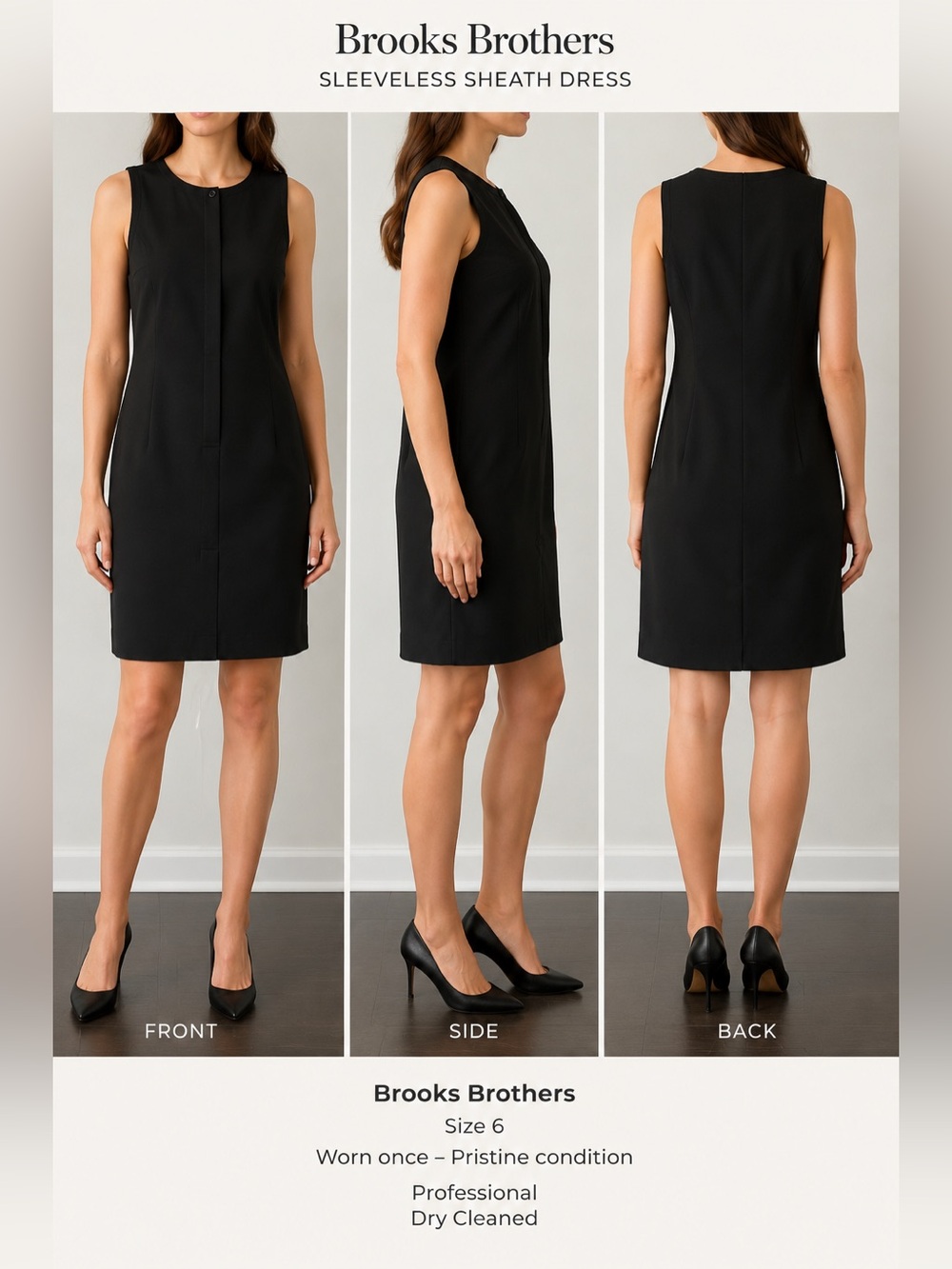 Brooks Brothers Black Wool Blend Sheath Dress, Size 6, Pristine